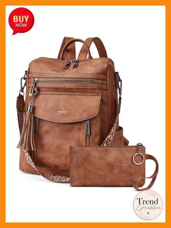 Faux Leather Convertible Backpack Purse for Women with Wristlet main image 4